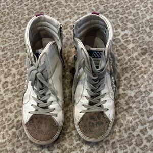 Golden Goose Distressed Style with Leopard Slides Sz 36